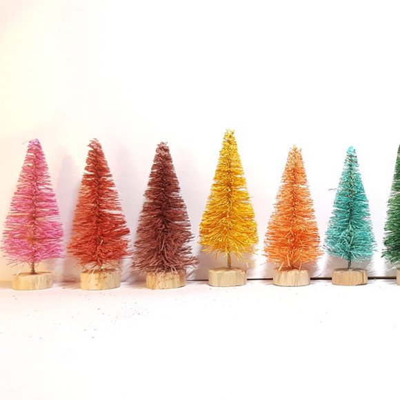 11 Gem Assorted Colors Mini Sisal Bottle Brush Trees Lot Xmas Christmas - Picture 3 of 3